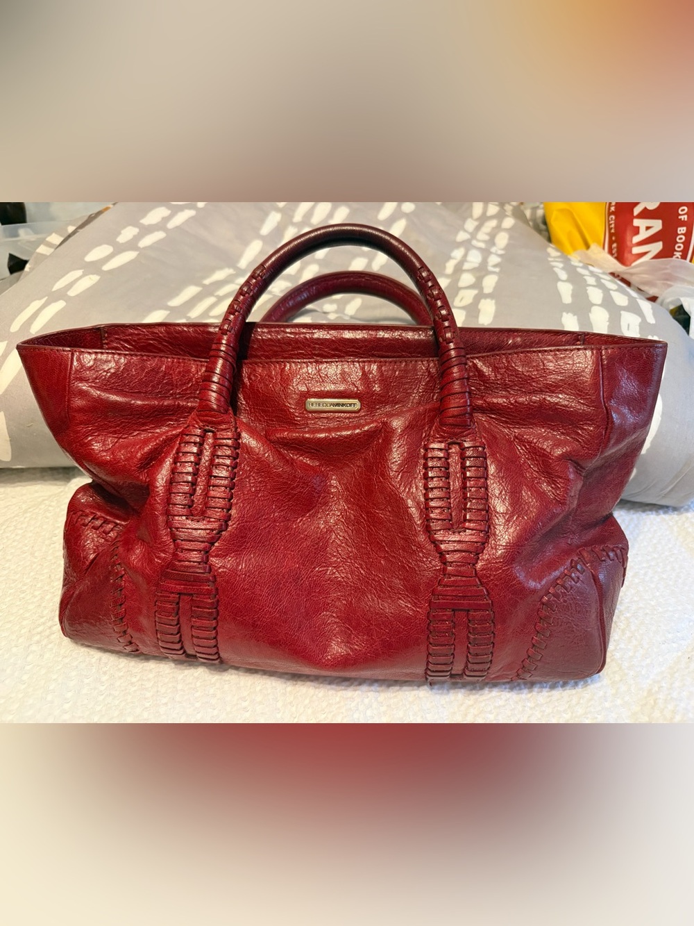 Rebecca Minkoff Red Woven-Detail Leather Satchel Crossbody - Picture 2 of 5